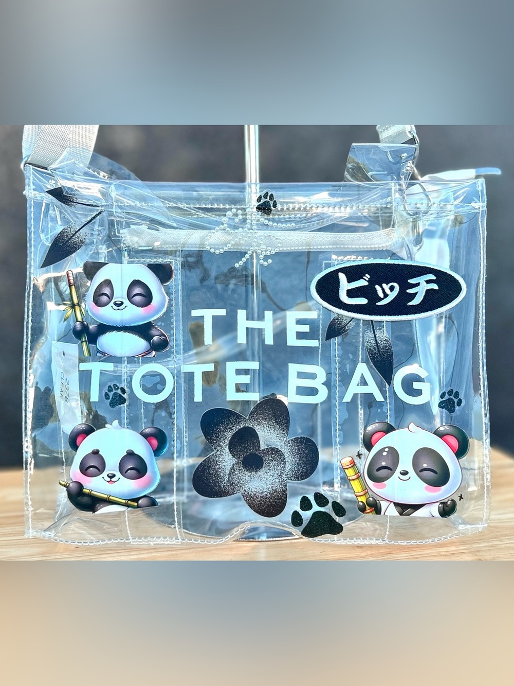 ‘BAMBOO PANDA’ Clear Medium Tote Bag 10”
